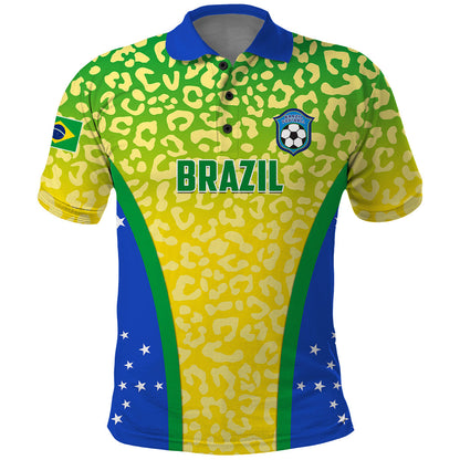 Personalised Brazil Football Polo Shirt Brasil Leopard Pattern