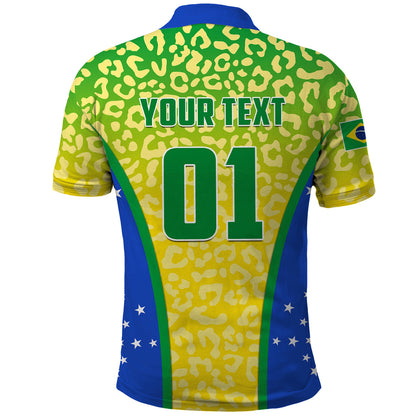 Personalised Brazil Football Polo Shirt Brasil Leopard Pattern
