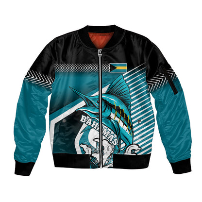 Personalised The Bahamas Sleeve Zip Bomber Jacket Bahamian Blue Marlin Special Version LT01