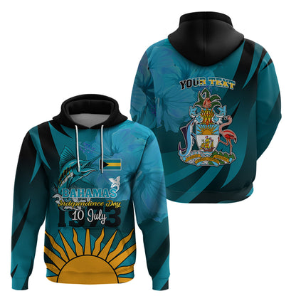 Custom 10 July The Bahamas Independence Day Hoodie Bahamian Blue Marlin With Hibiscus LT01