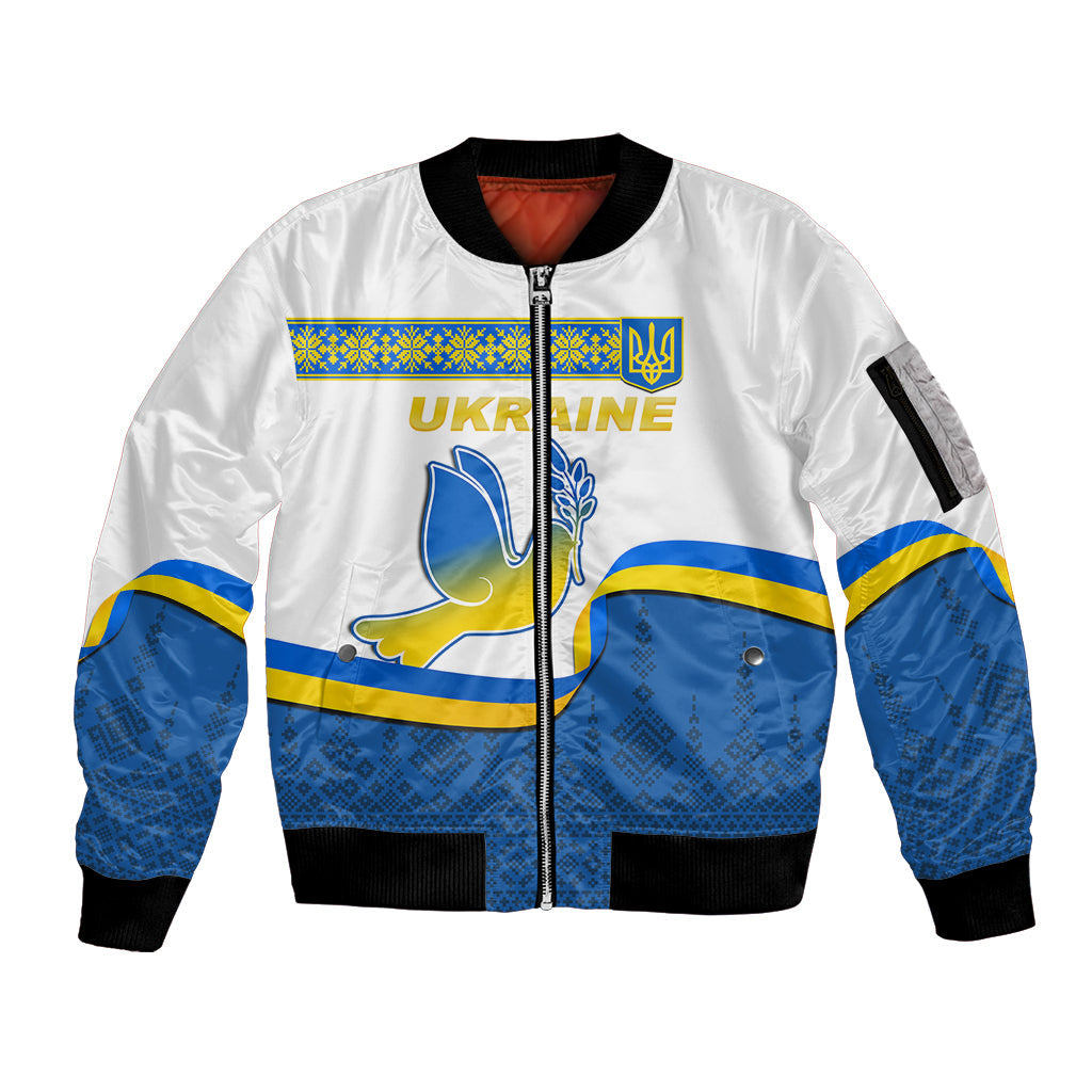 Ukraine Sleeve Zip Bomber Jacket Ukrainian Map Vyshyvanka Pattern