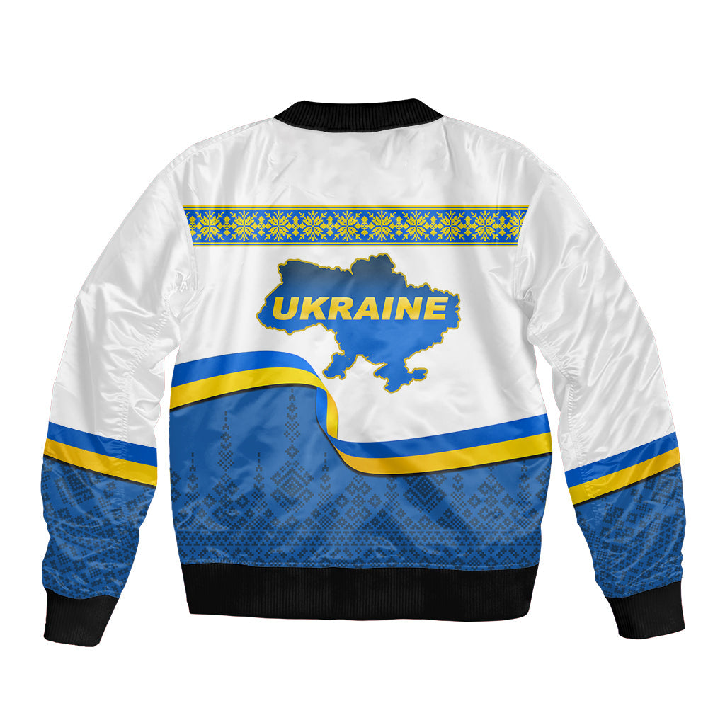Ukraine Sleeve Zip Bomber Jacket Ukrainian Map Vyshyvanka Pattern