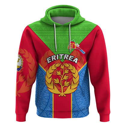 Eritrea Hoodie Eritrean Emblem Flag Mix African Pattern