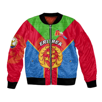 Custom Eritrea Bomber Jacket Eritrean Emblem Flag Mix African Pattern