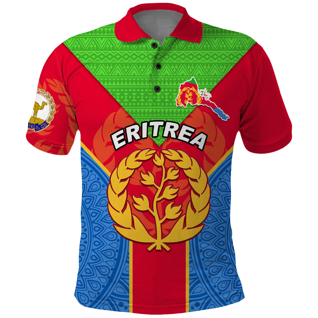 Custom Eritrea Polo Shirt Eritrean Emblem Flag Mix African Pattern