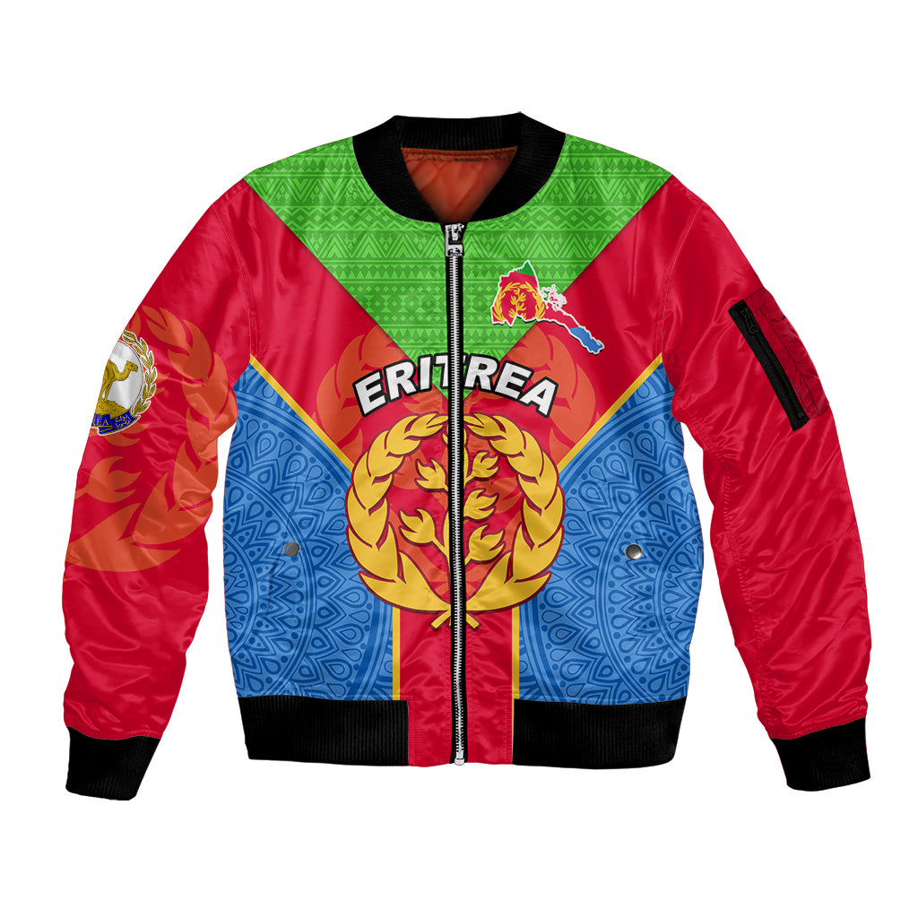 Custom Eritrea Sleeve Zip Bomber Jacket Eritrean Emblem Flag Mix African Pattern
