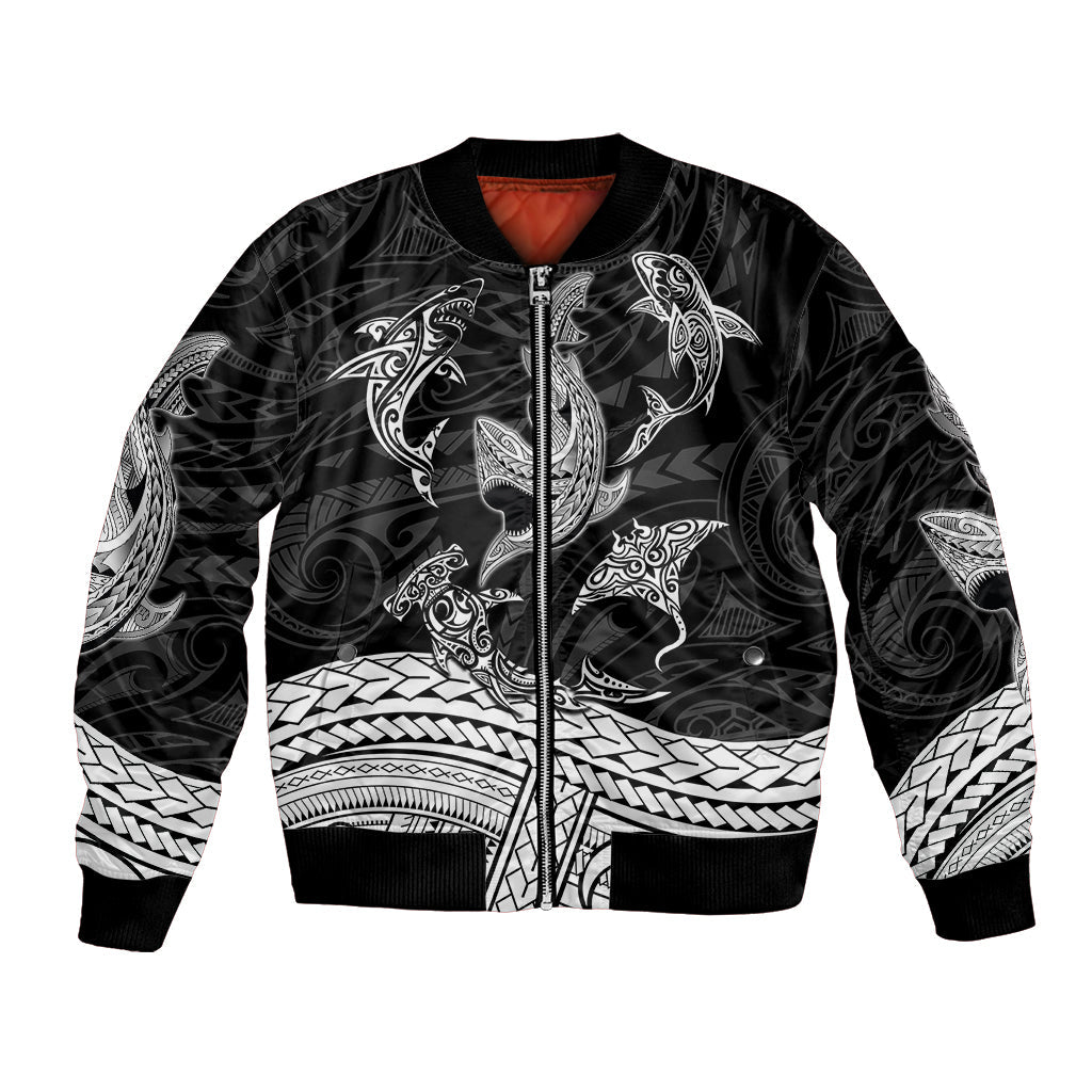 Polynesian Tribal Bomber Jacket with Sharks Tattoo White