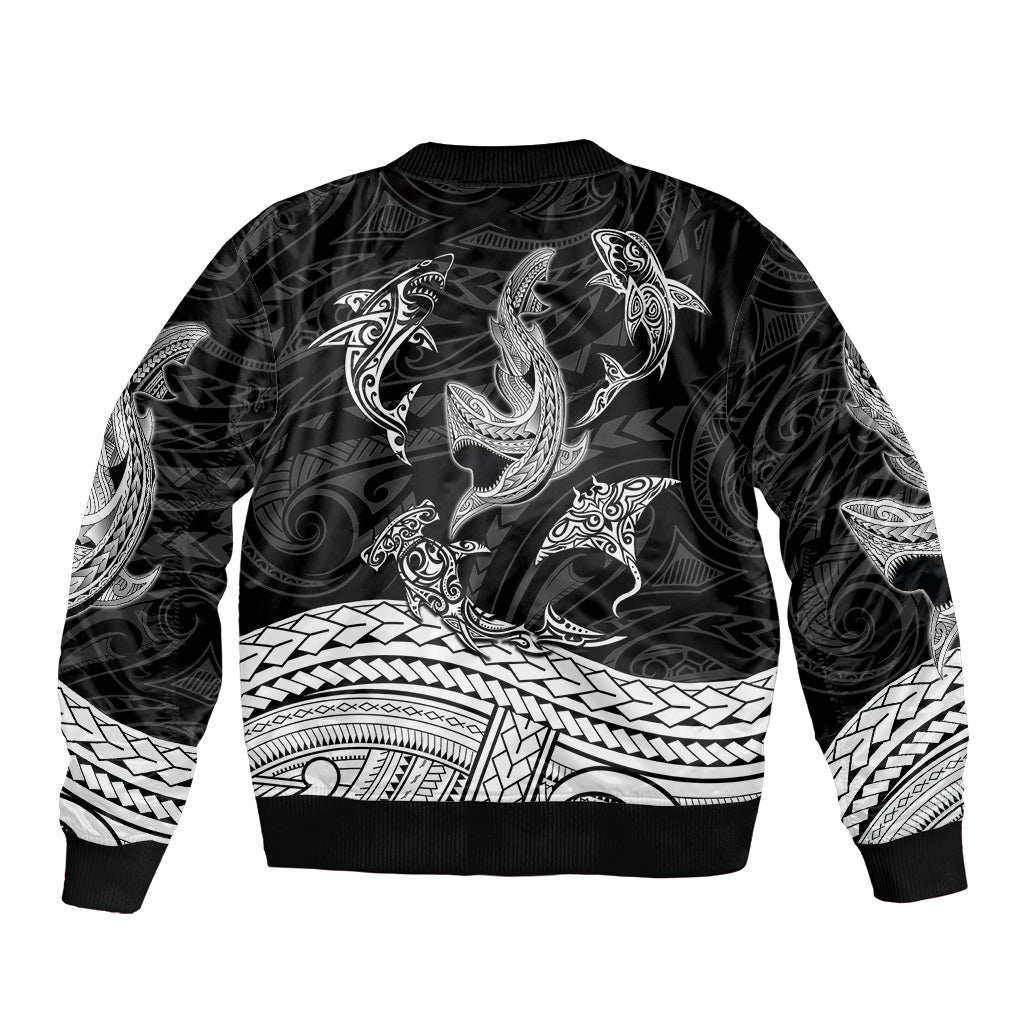 Polynesian Tribal Bomber Jacket with Sharks Tattoo White
