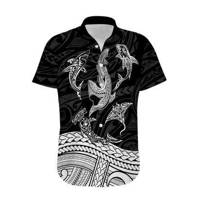 Polynesian Tribal Hawaiian Shirt with Sharks Tattoo White