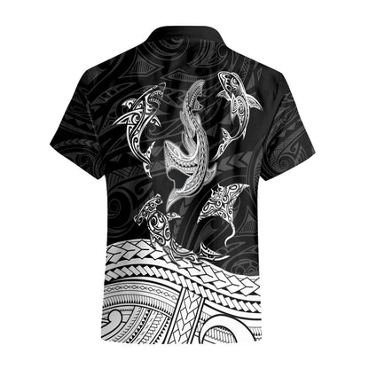 Polynesian Tribal Hawaiian Shirt with Sharks Tattoo White