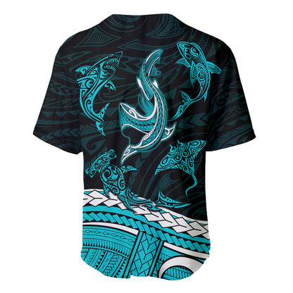 Polynesian Tribal Baseball Jersey with Sharks Tattoo Green