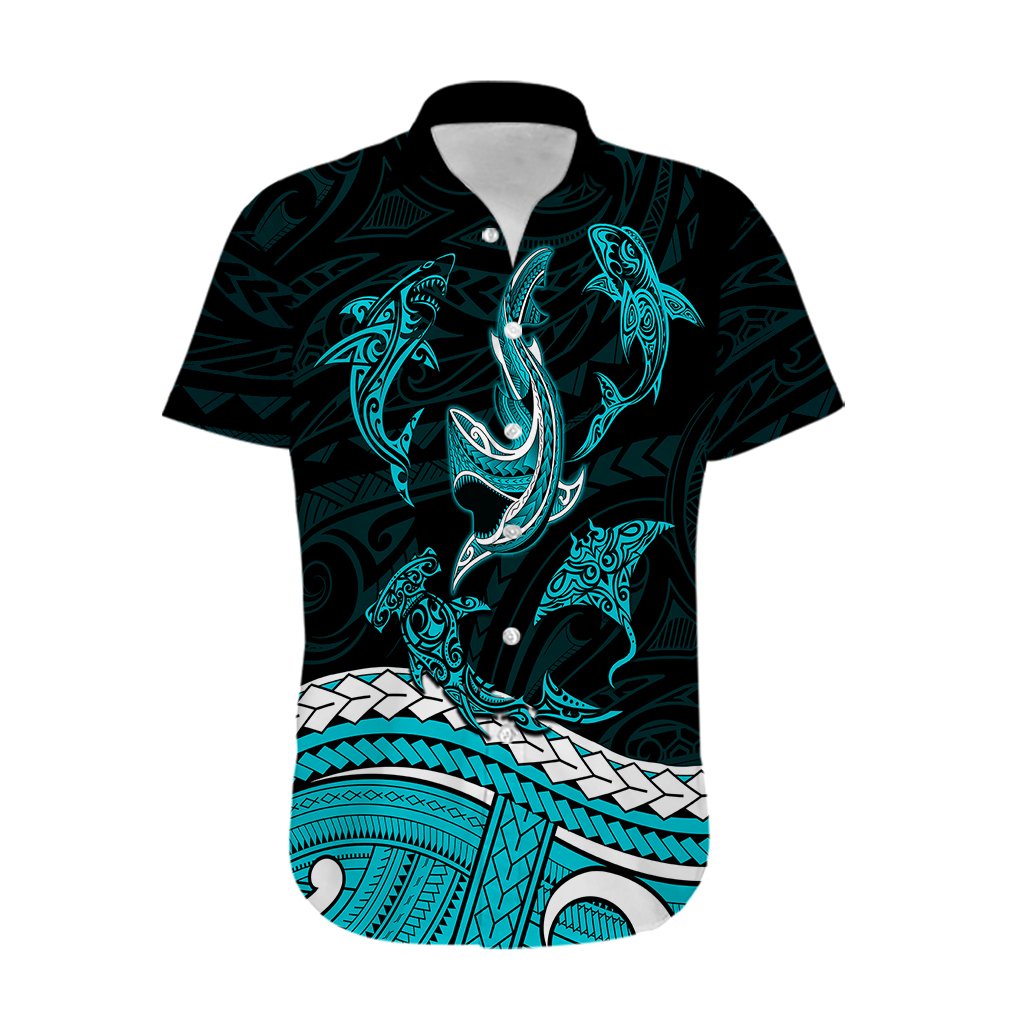 Polynesian Tribal Hawaiian Shirt with Sharks Tattoo Green