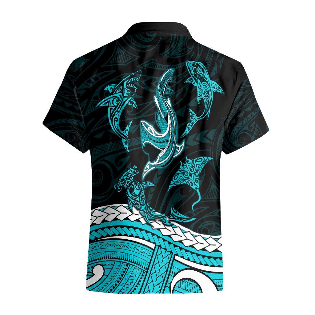 Polynesian Tribal Hawaiian Shirt with Sharks Tattoo Green