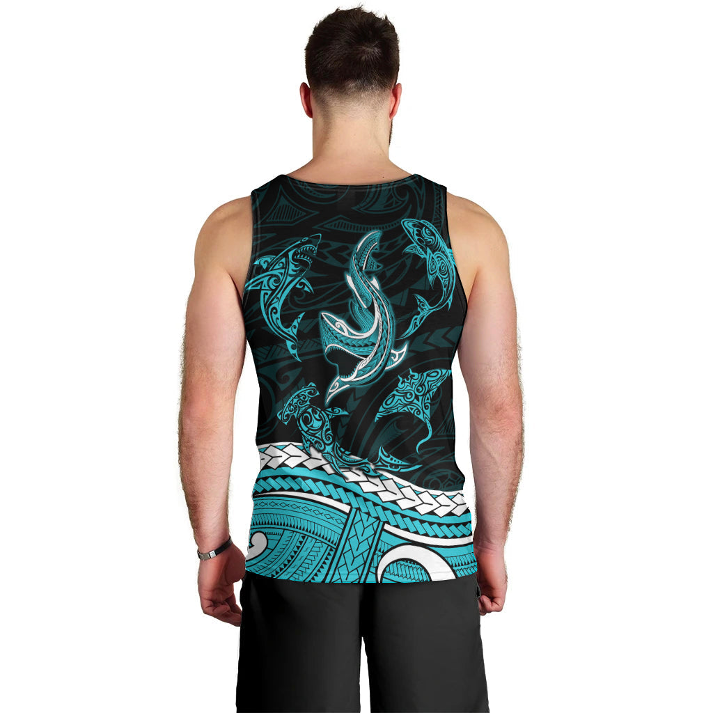 Polynesian Tribal Men Tank Top with Sharks Tattoo Green