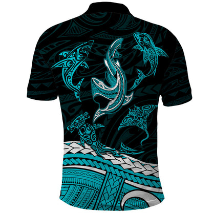 Polynesian Tribal Polo Shirt with Sharks Tattoo Green