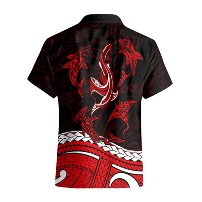 Polynesian Tribal Hawaiian Shirt with Sharks Tattoo Red