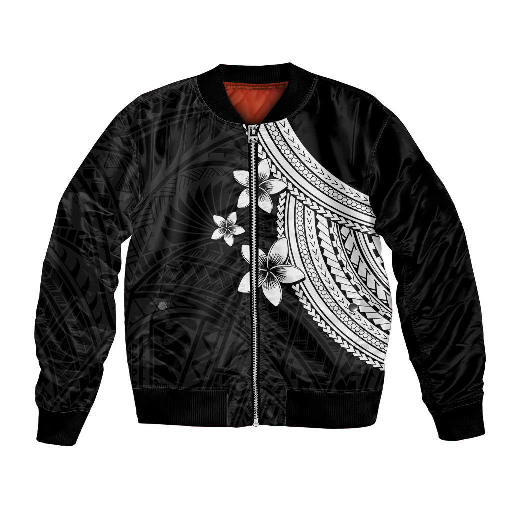 Polynesian Bomber Jacket With Plumeria Flower White