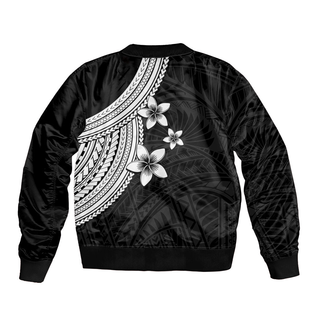 Polynesian Bomber Jacket With Plumeria Flower White