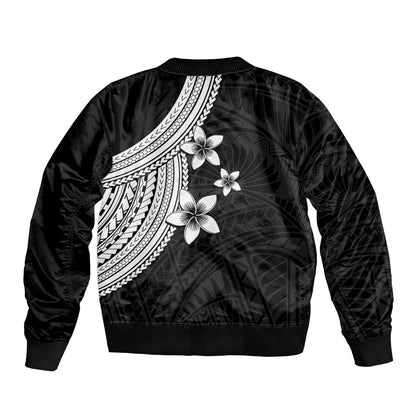Polynesian Bomber Jacket With Plumeria Flower White
