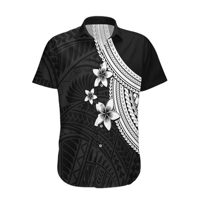 Polynesian Hawaiian Shirt With Plumeria Flower White