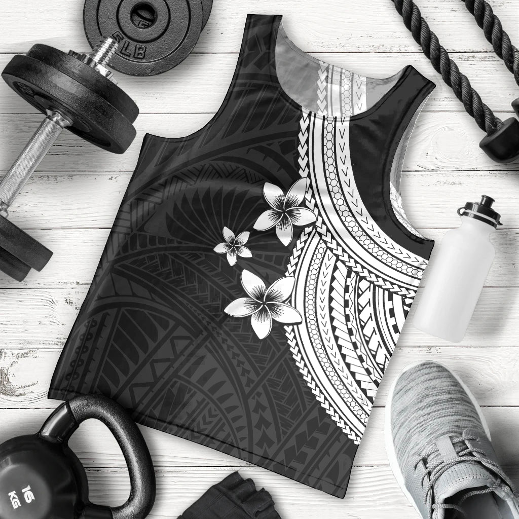 Polynesian Men Tank Top With Plumeria Flower White