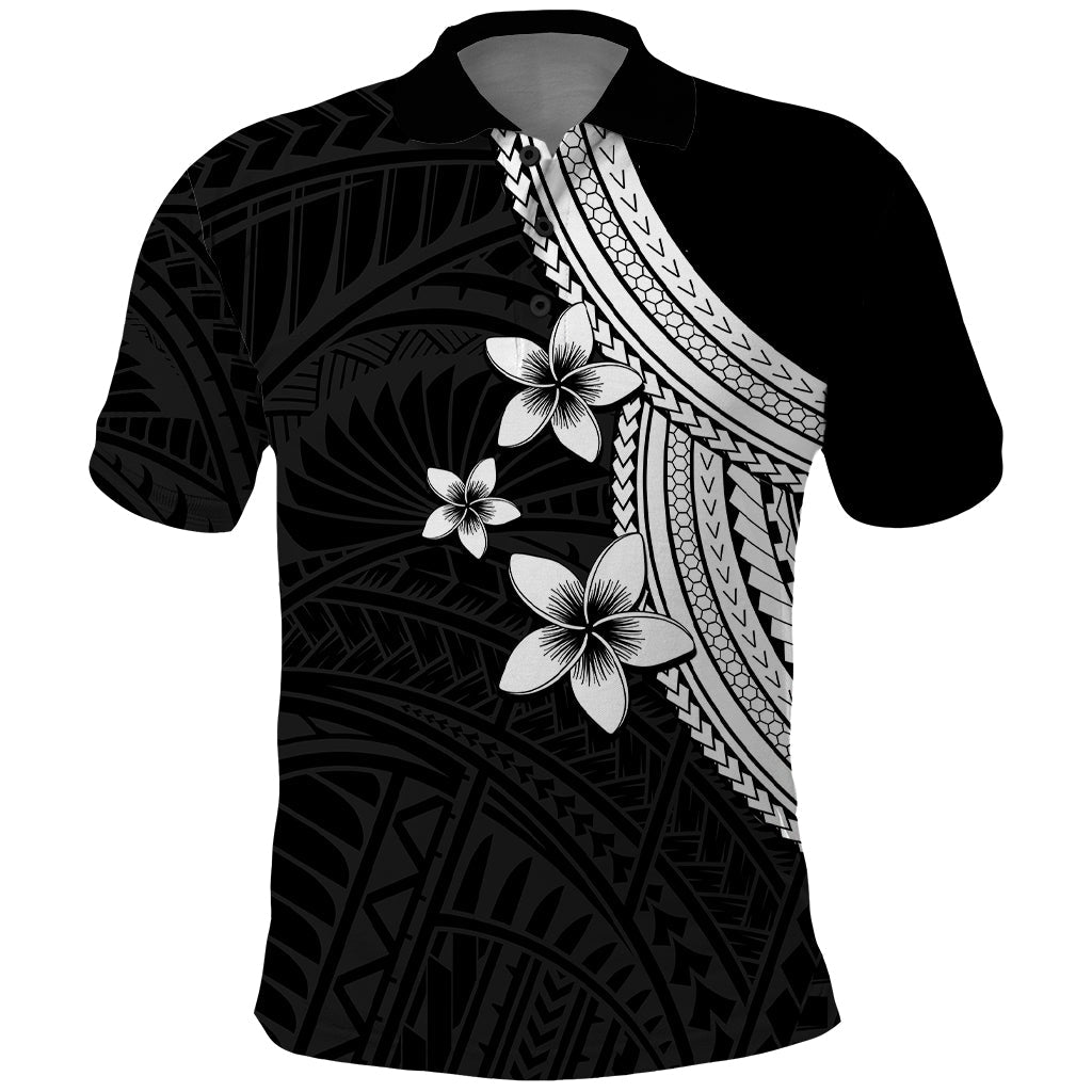 Polynesian Polo Shirt With Plumeria Flower White