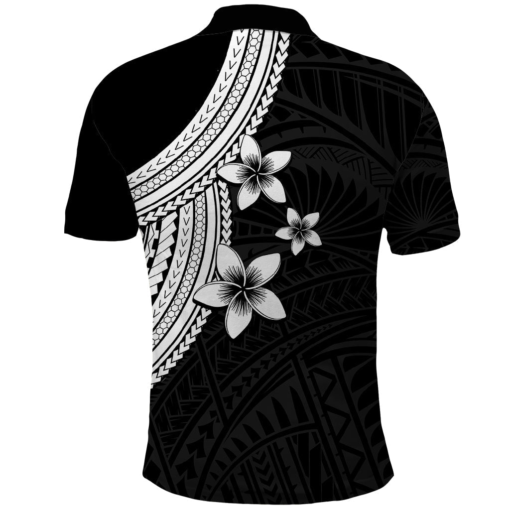 Polynesian Polo Shirt With Plumeria Flower White