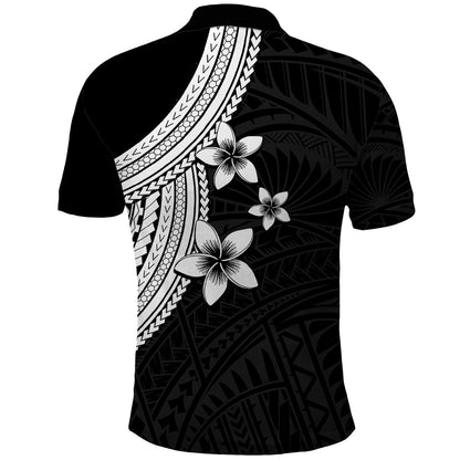 Polynesian Polo Shirt With Plumeria Flower White