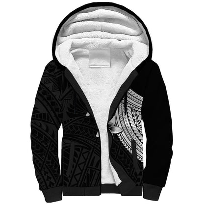 Polynesian Sherpa Hoodie With Plumeria Flower White