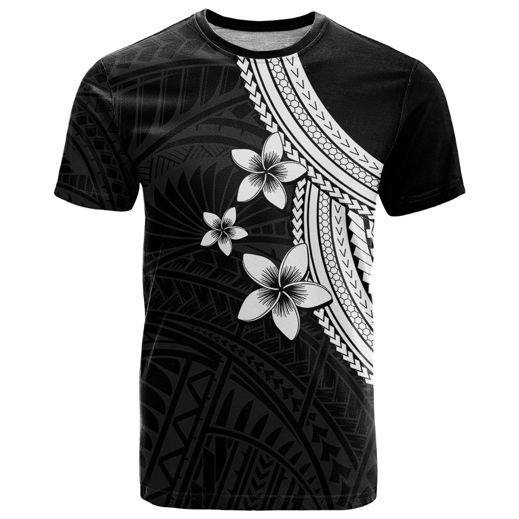 Polynesian T Shirt With Plumeria Flower White