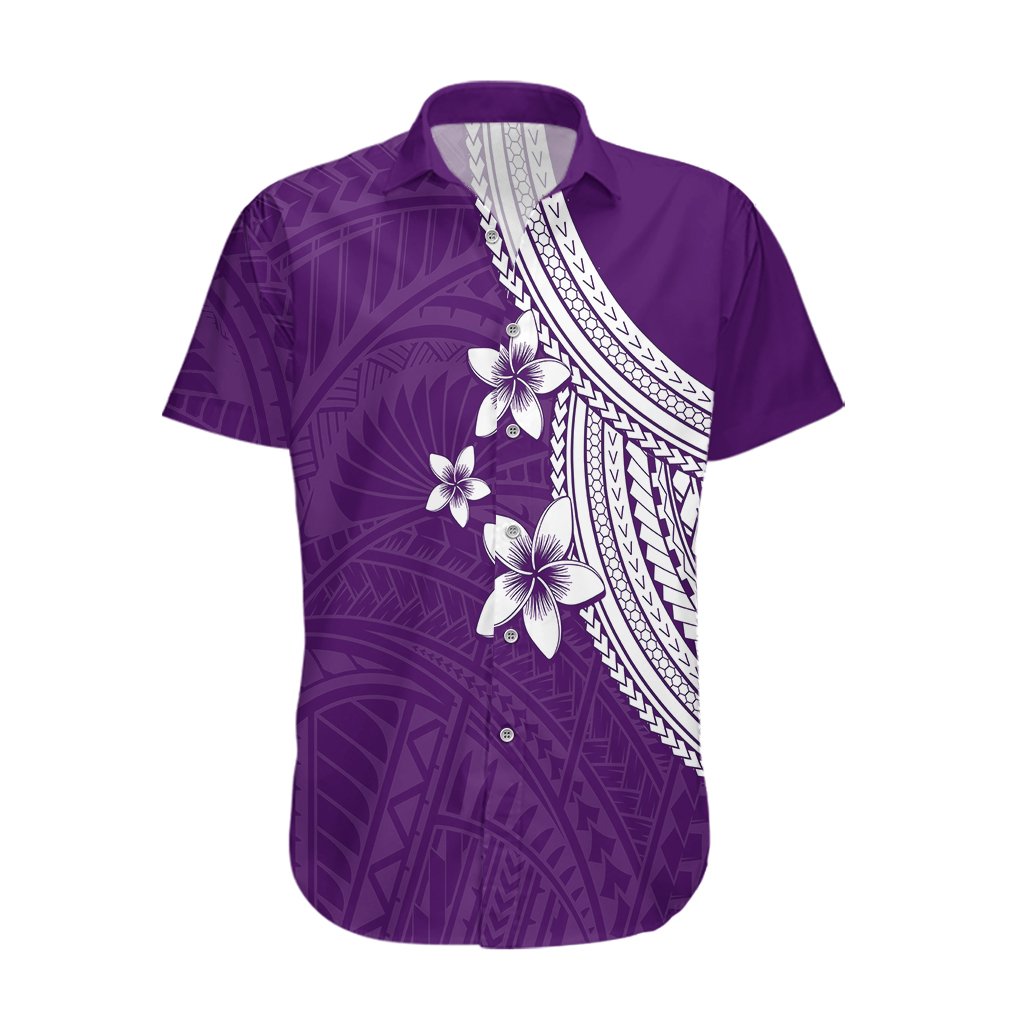 Polynesian Hawaiian Shirt With Plumeria Flower Purple