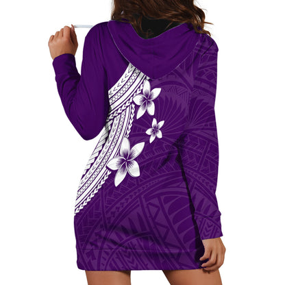 Polynesian Hoodie Dress With Plumeria Flower Purple