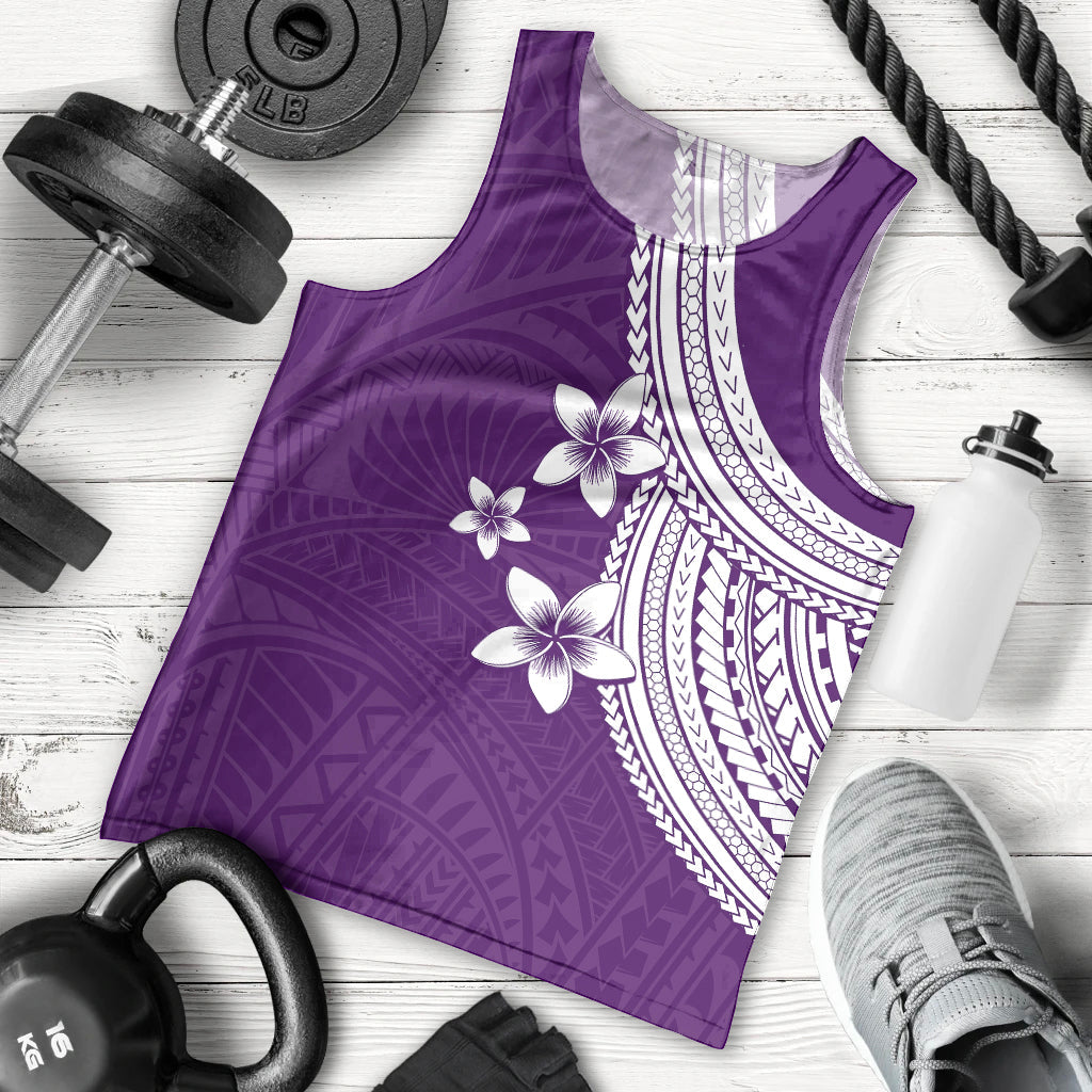 Polynesian Men Tank Top With Plumeria Flower Purple