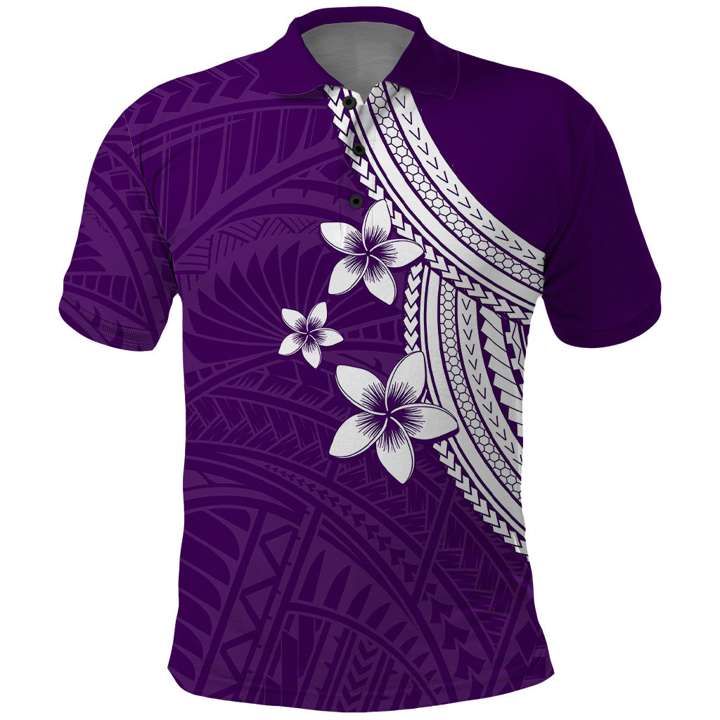 Polynesian Polo Shirt With Plumeria Flower Purple