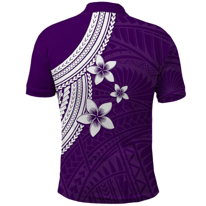 Polynesian Polo Shirt With Plumeria Flower Purple