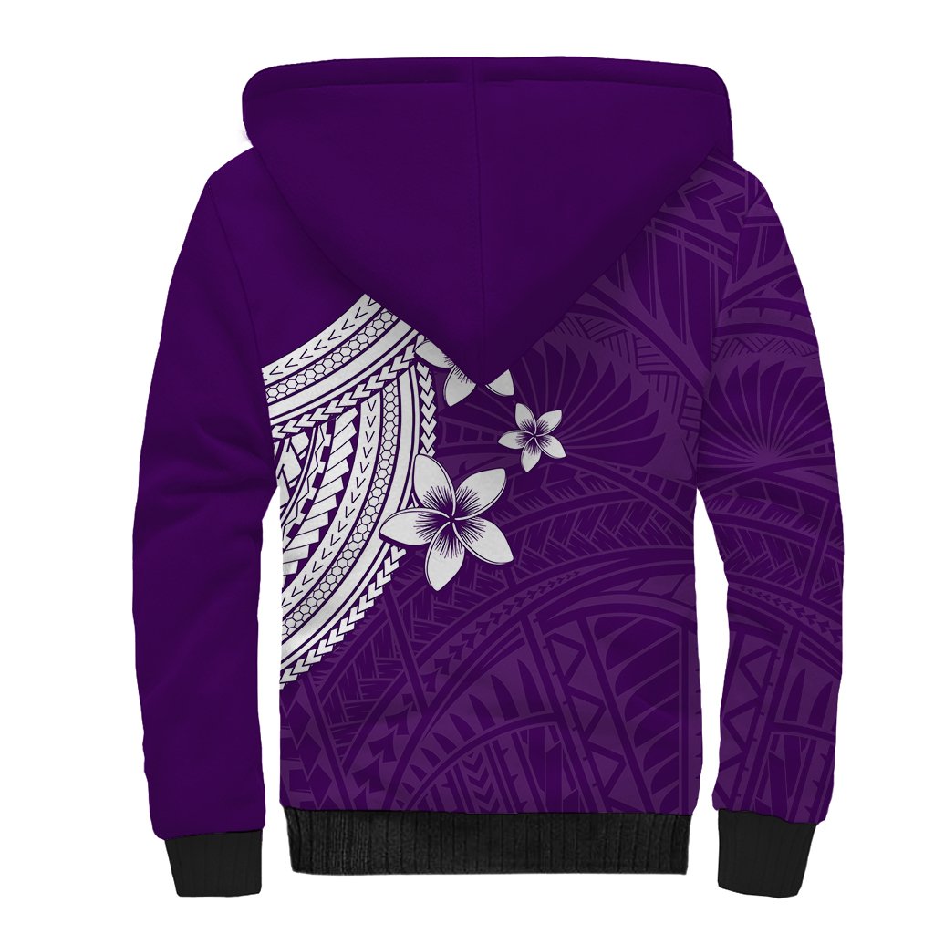 Polynesian Sherpa Hoodie With Plumeria Flower Purple
