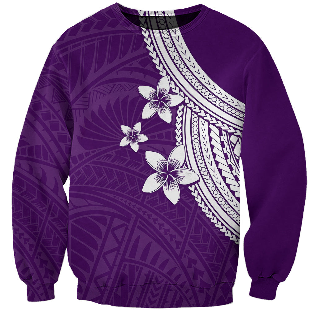 Polynesian Sweatshirt With Plumeria Flower Purple
