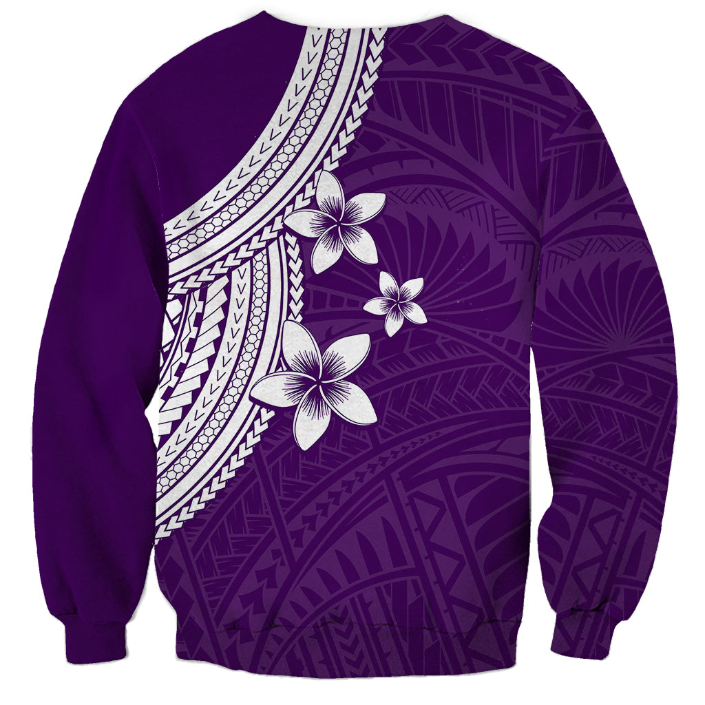 Polynesian Sweatshirt With Plumeria Flower Purple