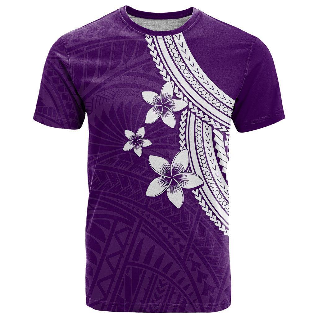 Polynesian T Shirt With Plumeria Flower Purple