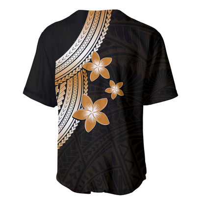 Polynesian Baseball Jersey With Plumeria Flower Gold