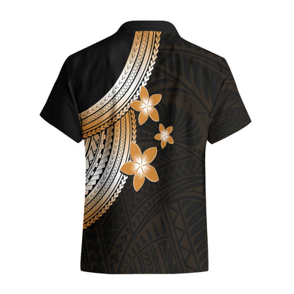 Polynesian Hawaiian Shirt With Plumeria Flower Gold