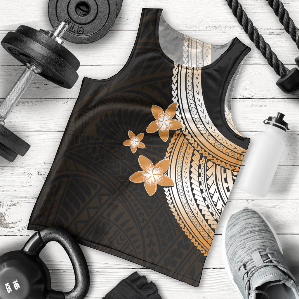 Polynesian Men Tank Top With Plumeria Flower Gold