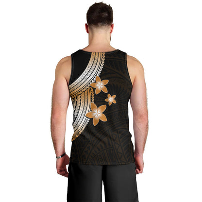 Polynesian Men Tank Top With Plumeria Flower Gold