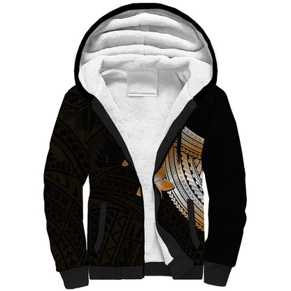 Polynesian Sherpa Hoodie With Plumeria Flower Gold