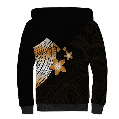 Polynesian Sherpa Hoodie With Plumeria Flower Gold