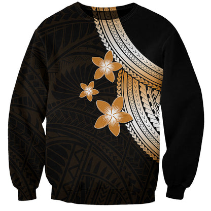 Polynesian Sweatshirt With Plumeria Flower Gold