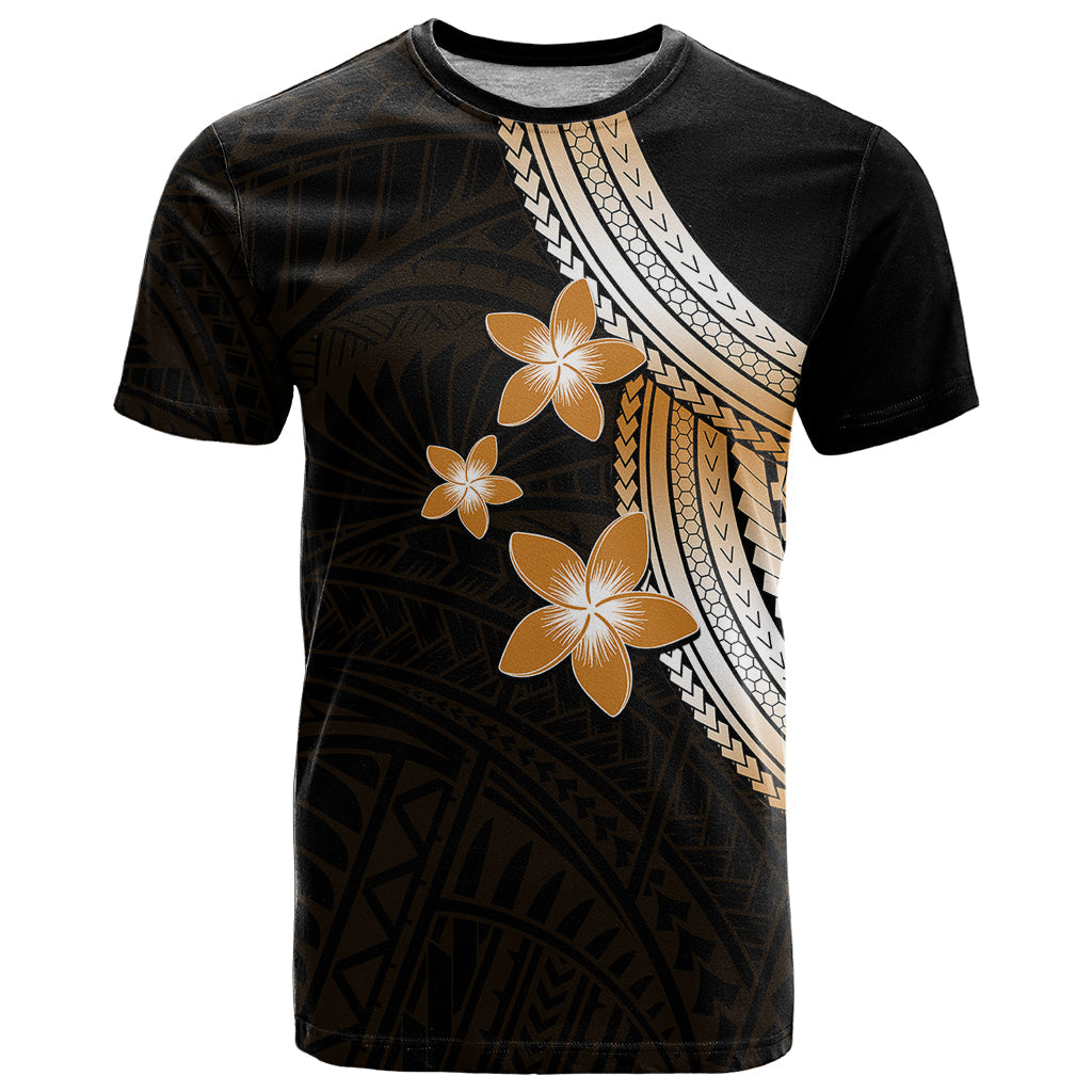 Polynesian T Shirt With Plumeria Flower Gold