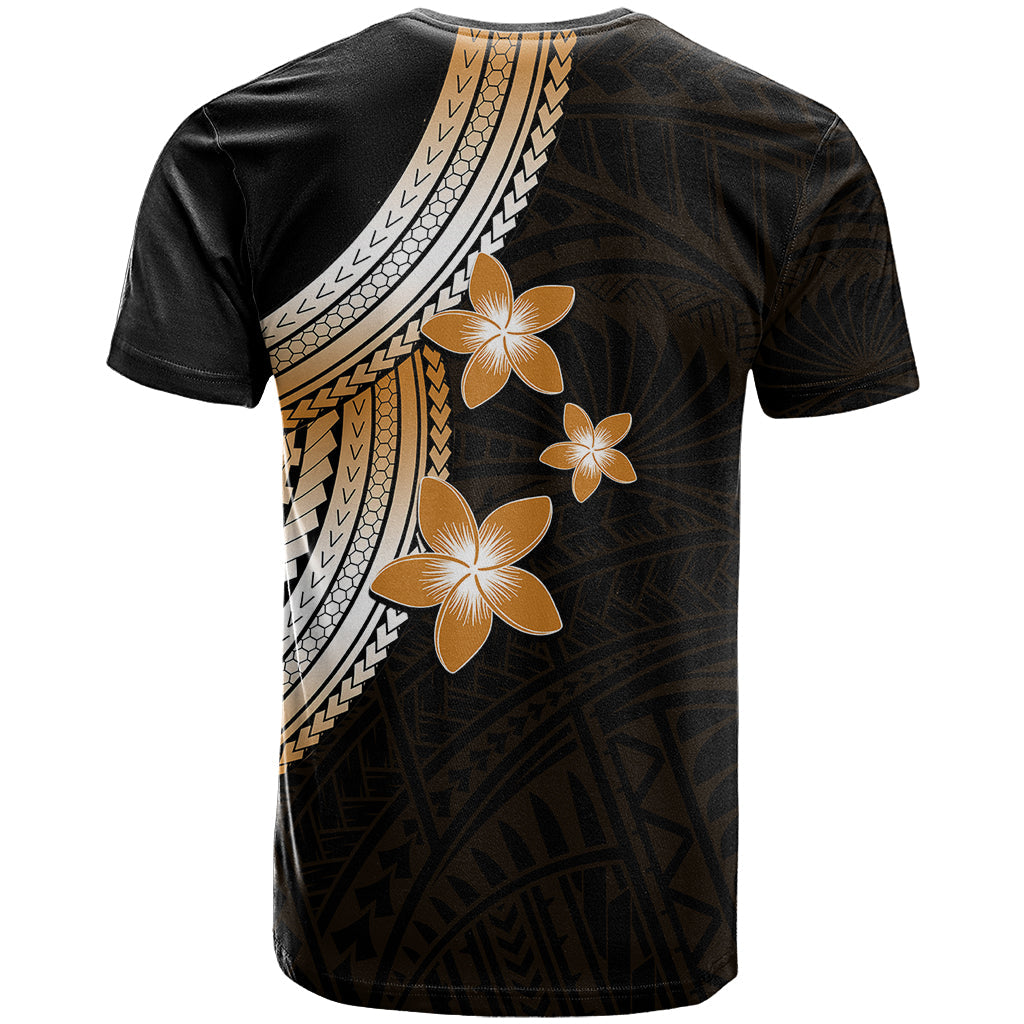 Polynesian T Shirt With Plumeria Flower Gold