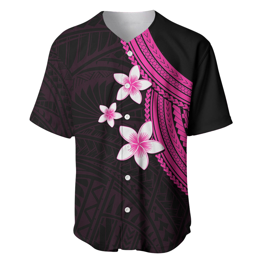 Polynesian Baseball Jersey With Plumeria Flower Pink
