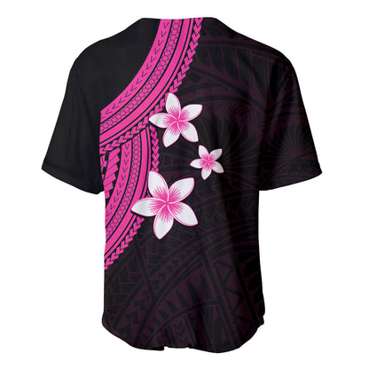 Polynesian Baseball Jersey With Plumeria Flower Pink
